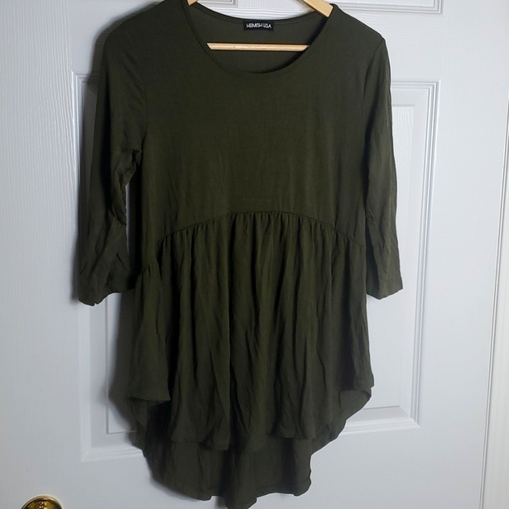 HEIMISH USA Tshirt Army Green Tunic with Babydoll  Front Size Small